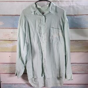 Green Button Down Shirt with Long Sleeves